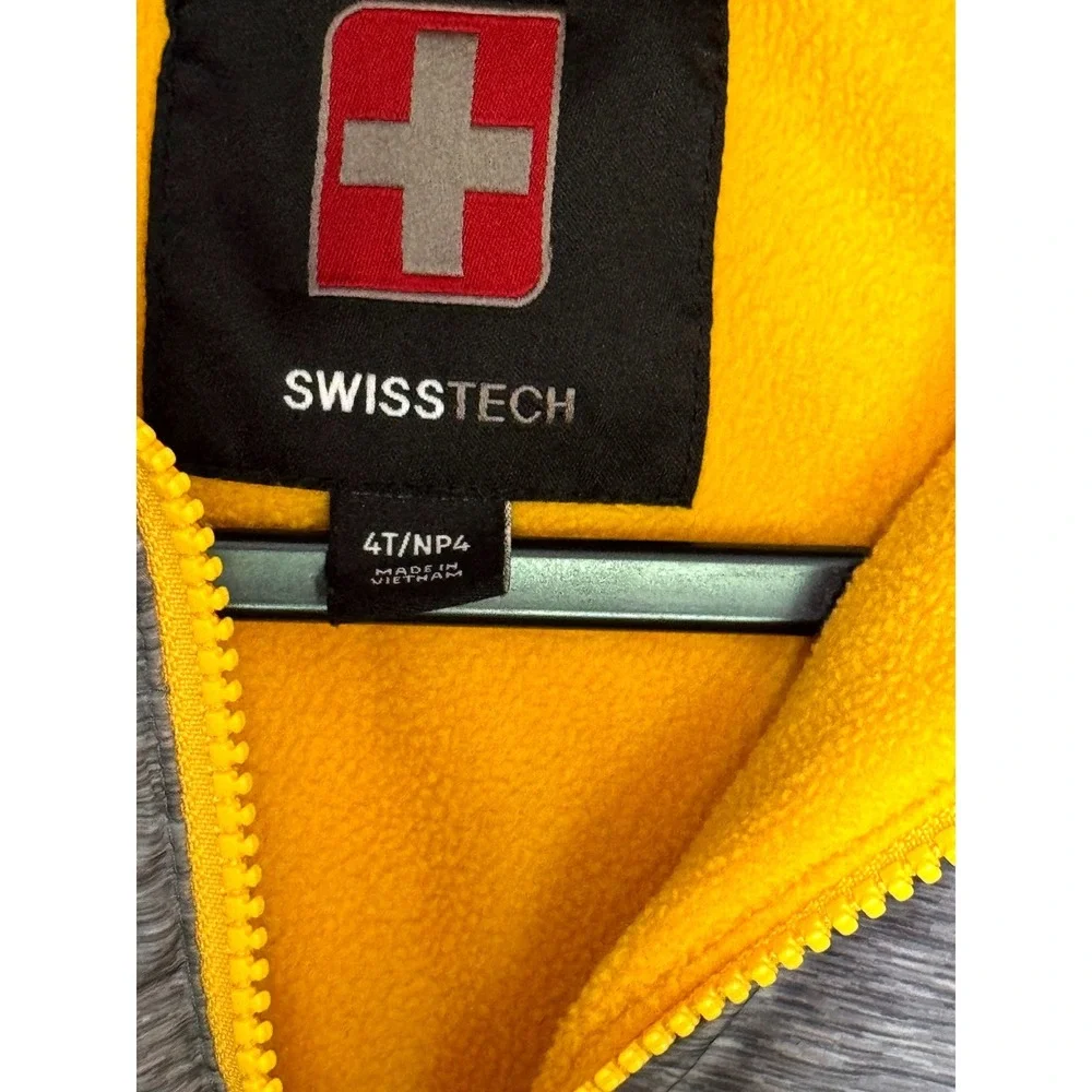 SwissTech Toddler Boys Puffer Jacket Gray Black Yellow Sherpa Lined Hooded 4T